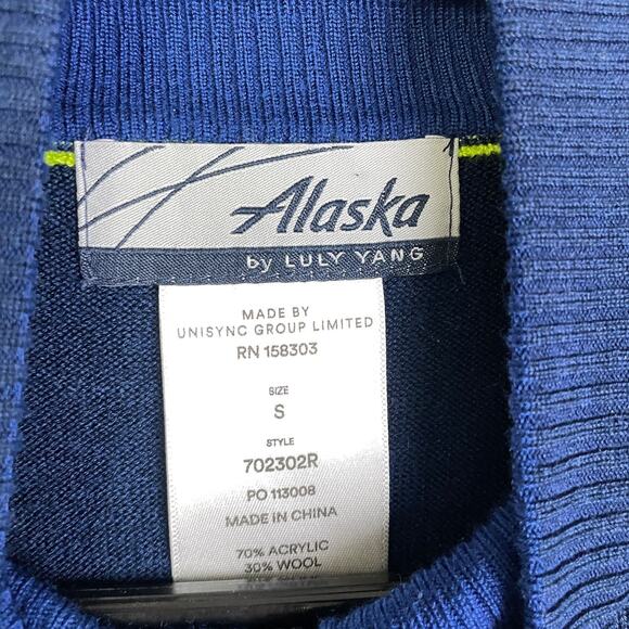 Alaska by Luly Yang Sweater Jacket Small Blue Full Zip Knit Airlines *Holes - Picture 12 of 12